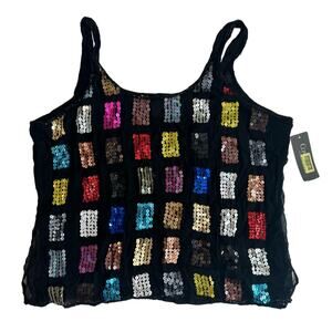 Conrad C Collection Black with Color Block Sequins Tank Top Size 16